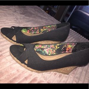 Black/ Brown Wedge Heels. Size 7.